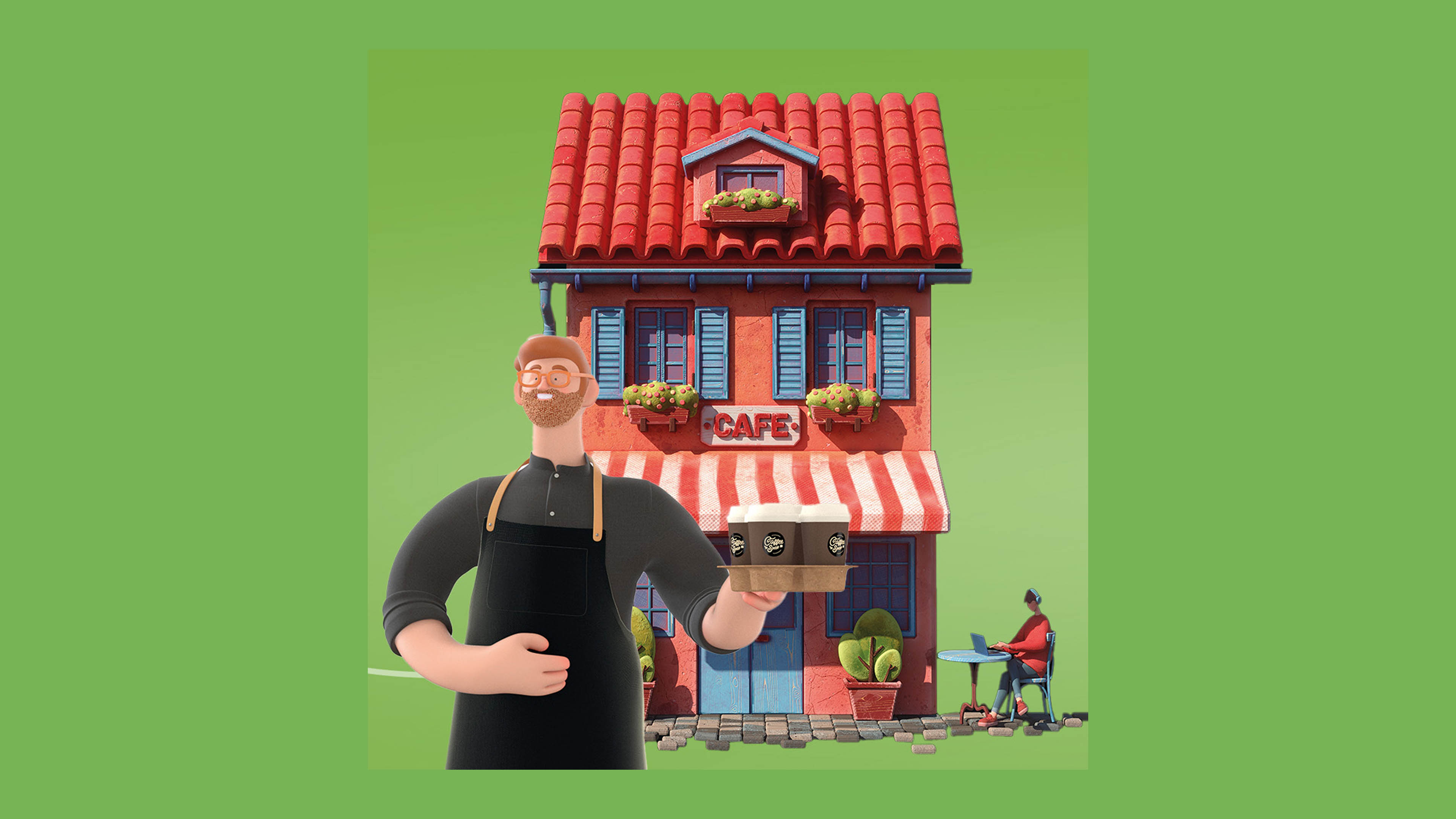 Homme devant un café (en pate à modeler)
