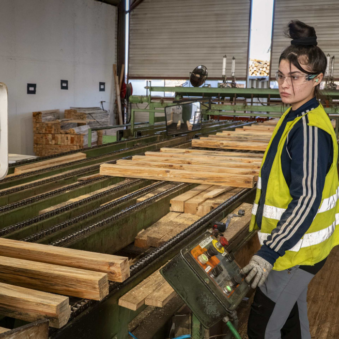 femme devant bois en usine